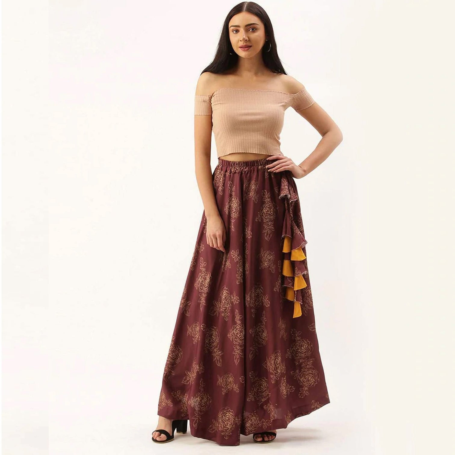 Maroon Color Cotton Skirt with Digital Print