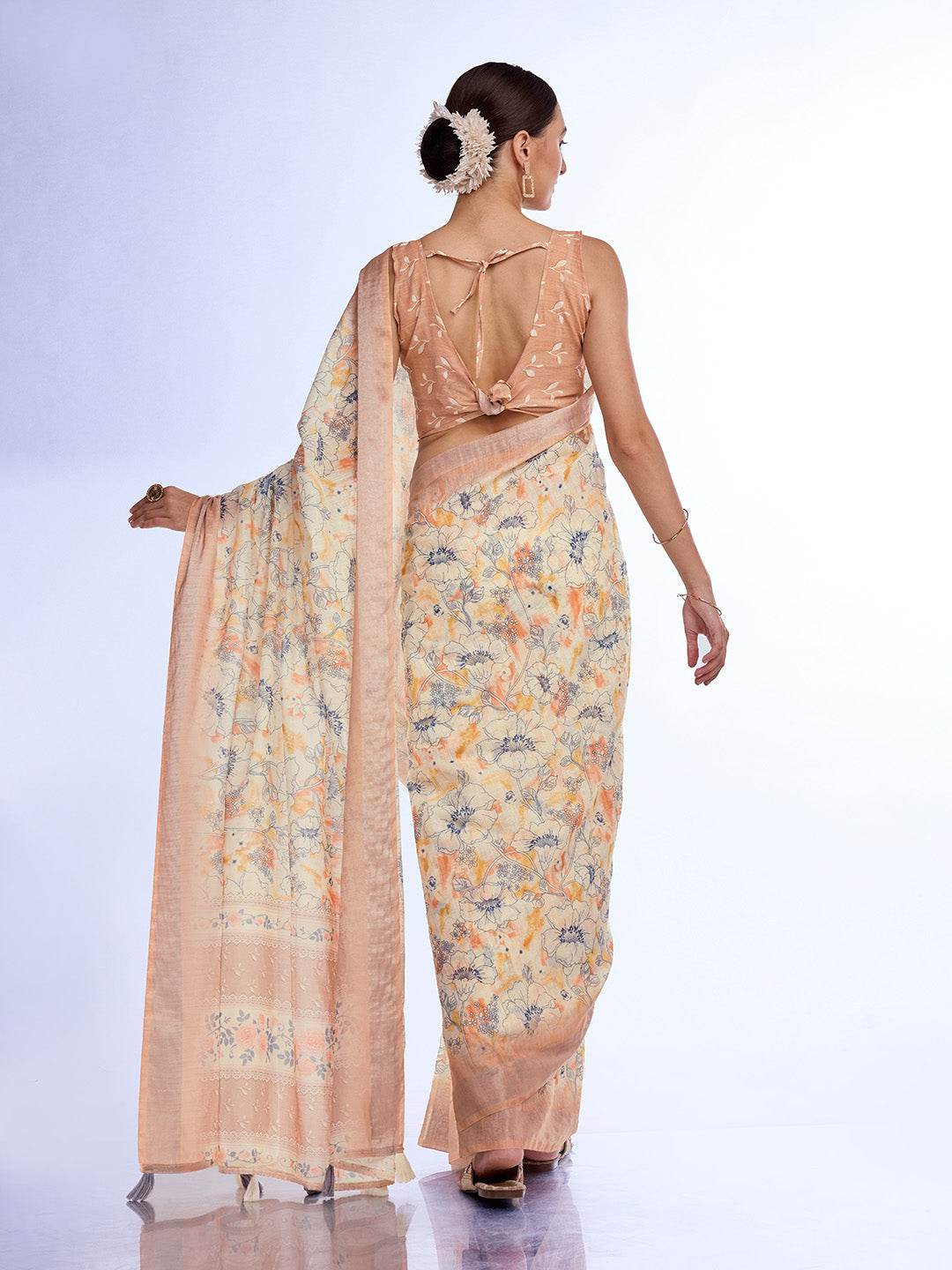 Beige Linen Saree With Blouse Piece