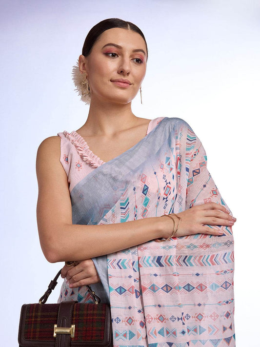 White Linen Saree With Blouse Piece