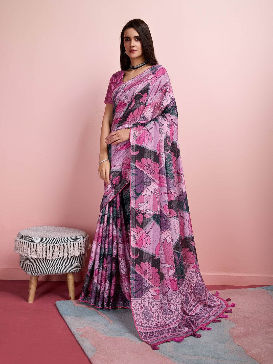 Purple Silk Blend Party Wear Saree With Blouse Piece