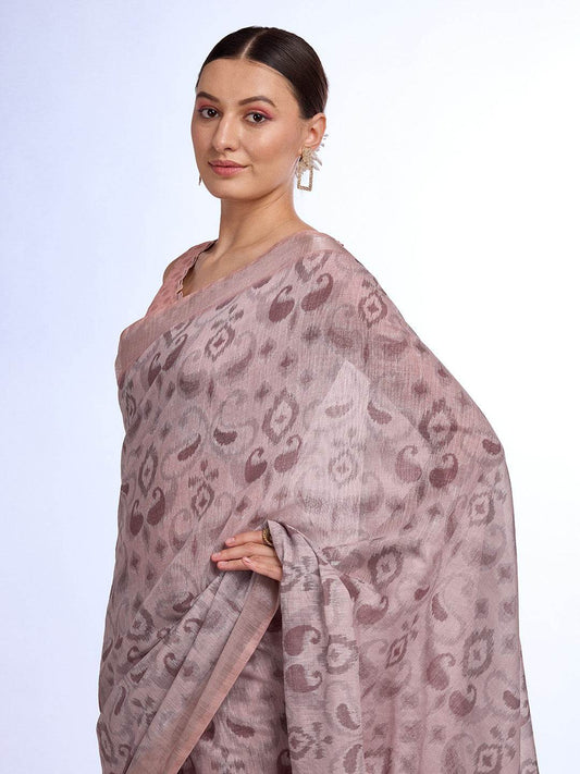 Grey Melange Linen Saree With Blouse Piece