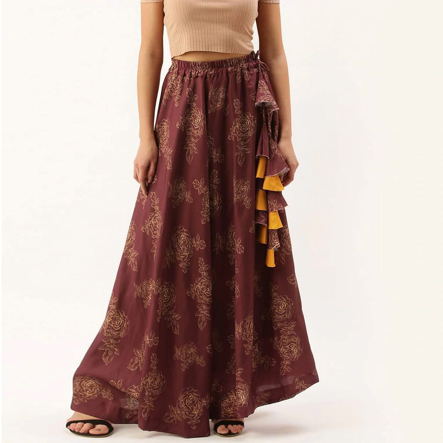 Maroon Color Cotton Skirt with Digital Print