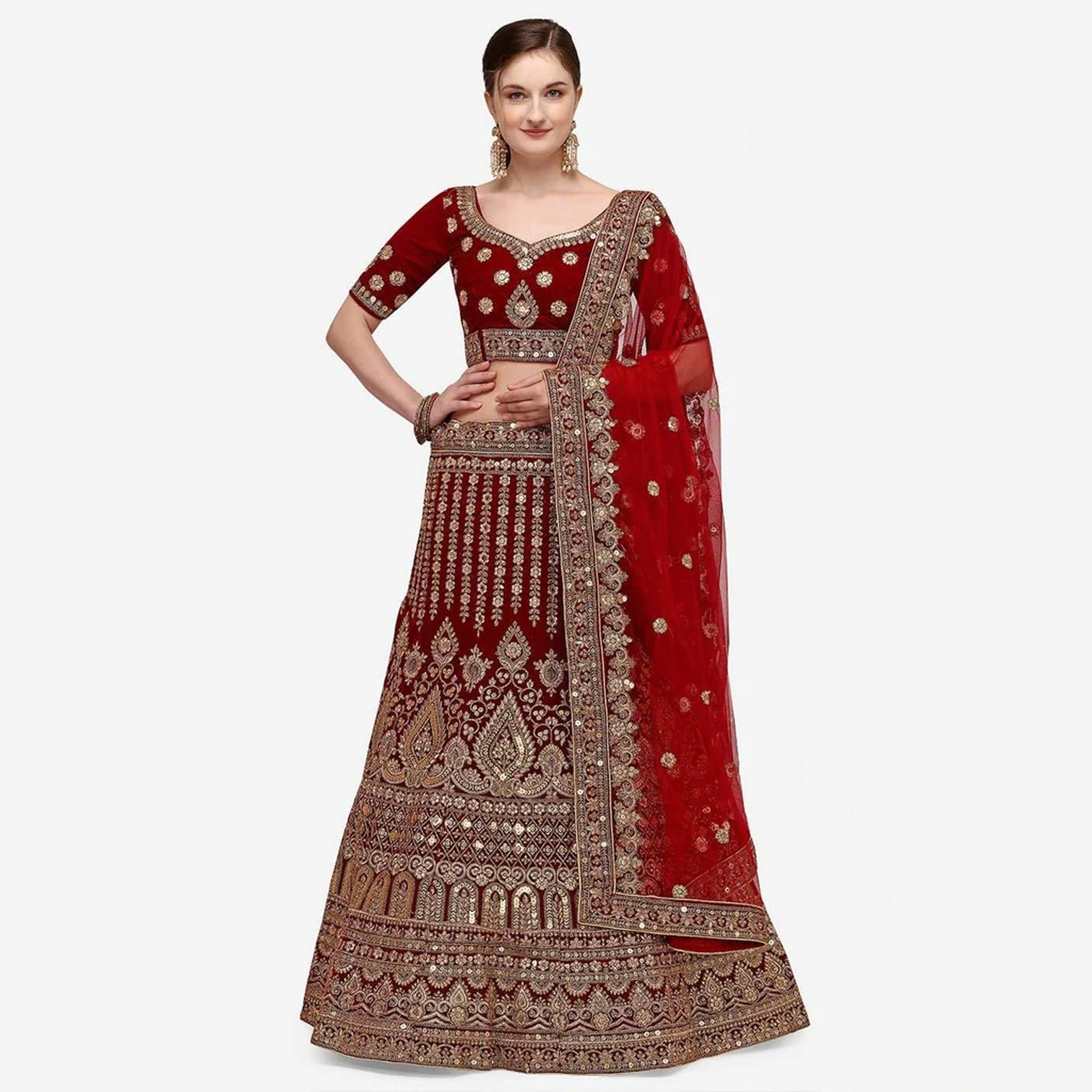 Maroon Color Heavy Bridal Lehenga with Dual Sandwich And Stone Work