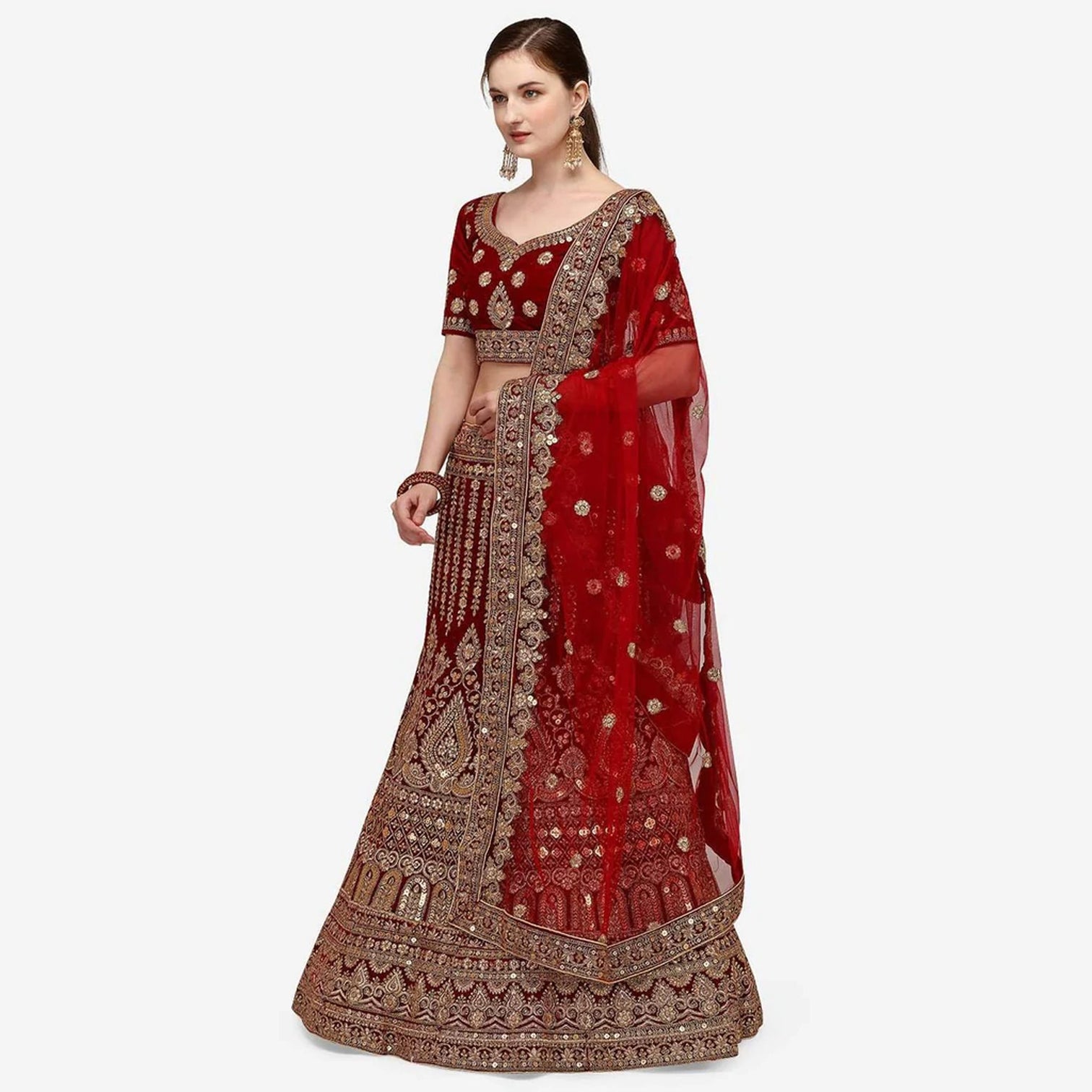 Maroon Color Heavy Bridal Lehenga with Dual Sandwich And Stone Work