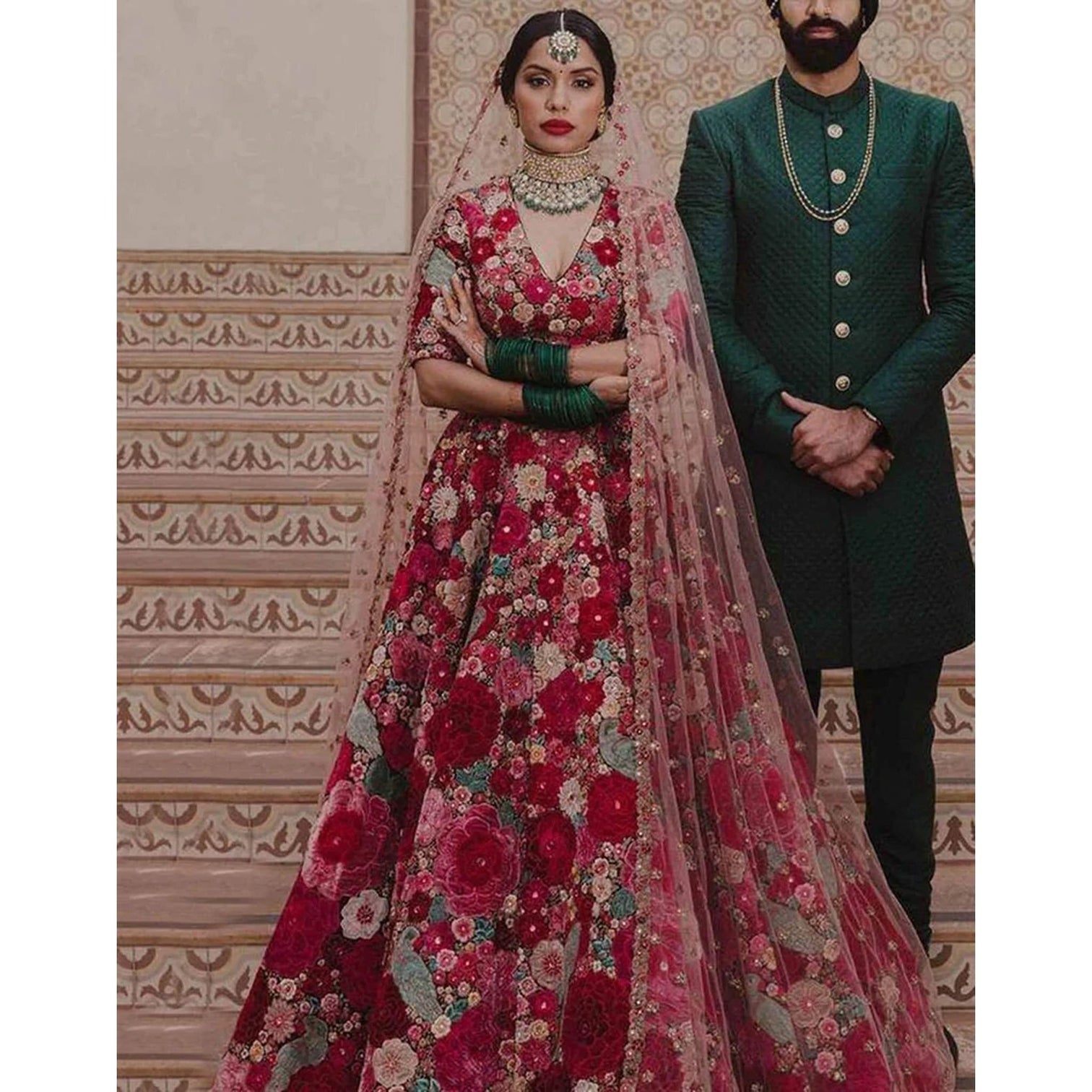 Maroon Lehenga Choli in Butter Silk with Print for Wedding