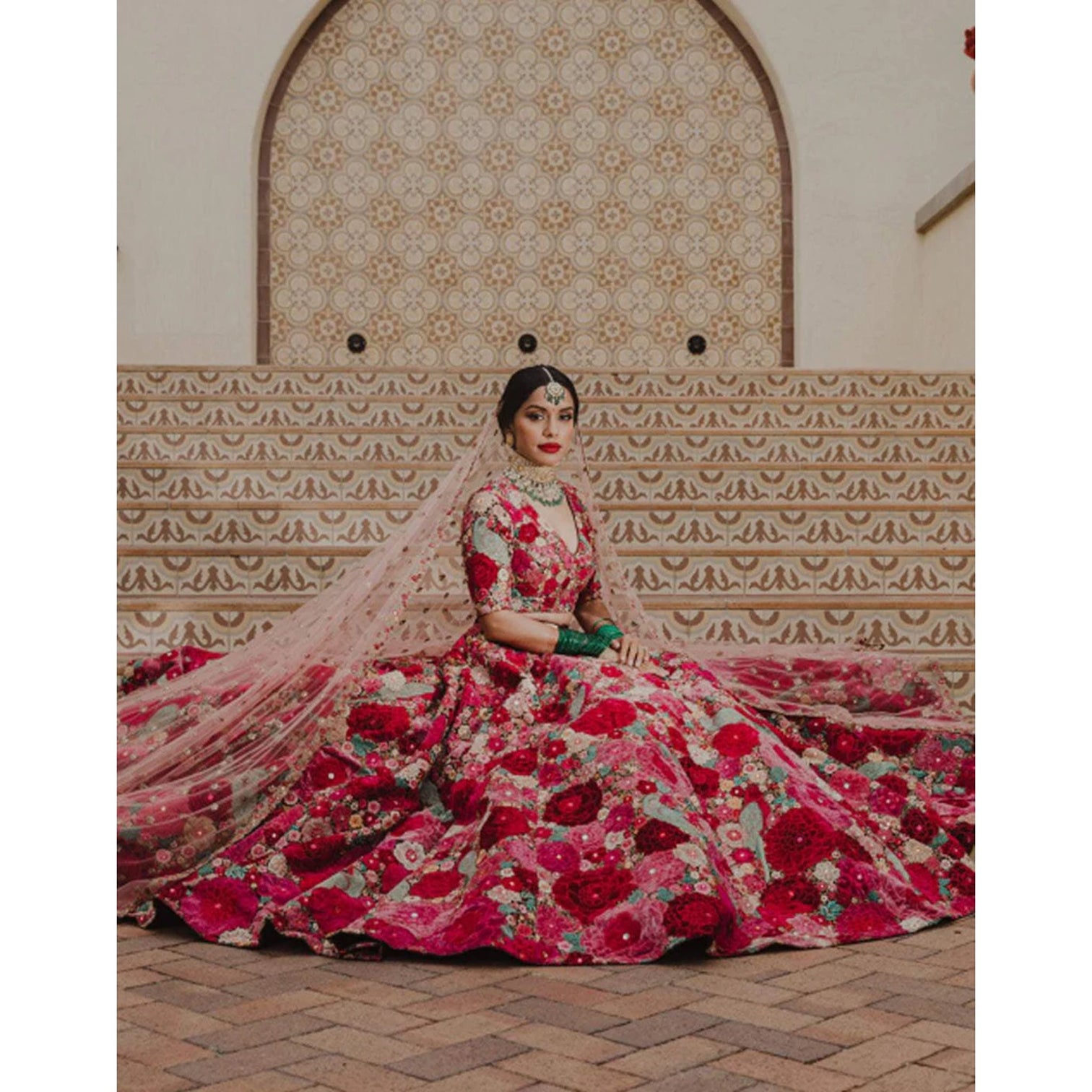 Maroon Lehenga Choli in Butter Silk with Print for Wedding