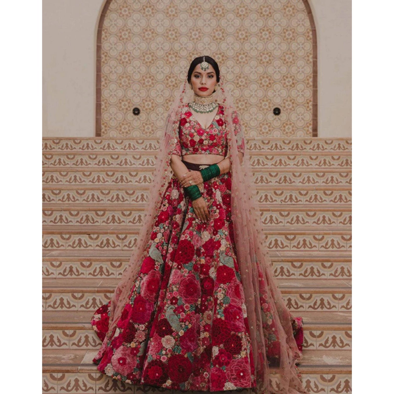 Maroon Lehenga Choli in Butter Silk with Print for Wedding