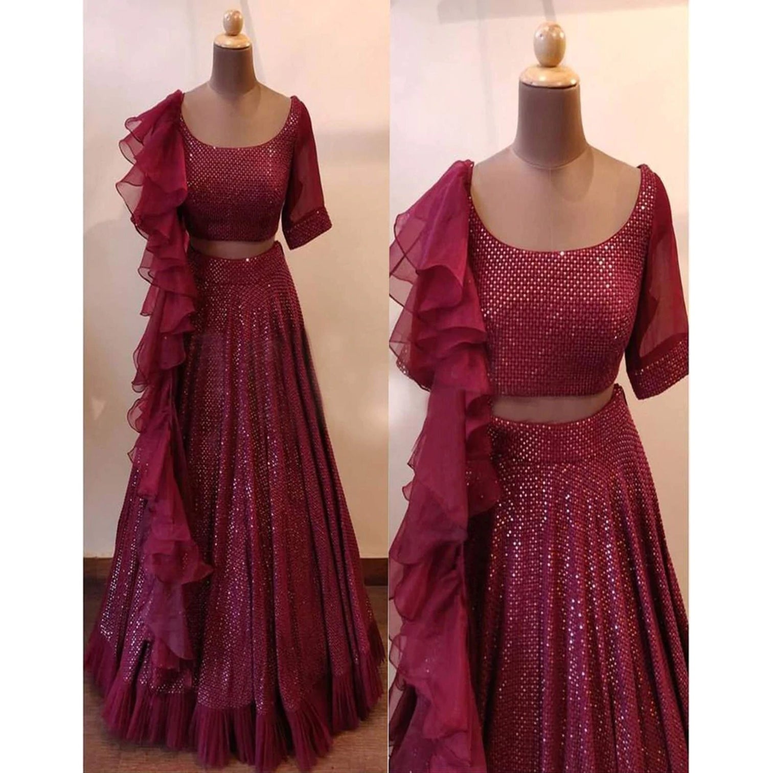 Maroon Lehenga Choli in Faux Georgette with Heavy Sequence Work