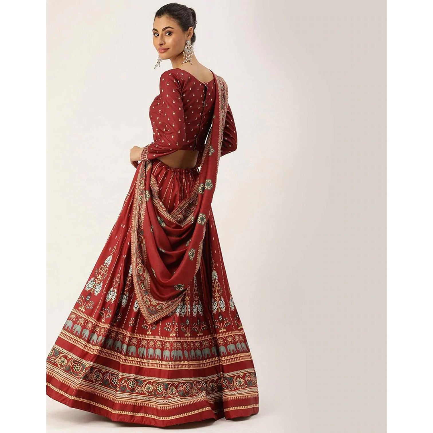 Maroon Lehenga Choli with Maslin Silk Dupatta