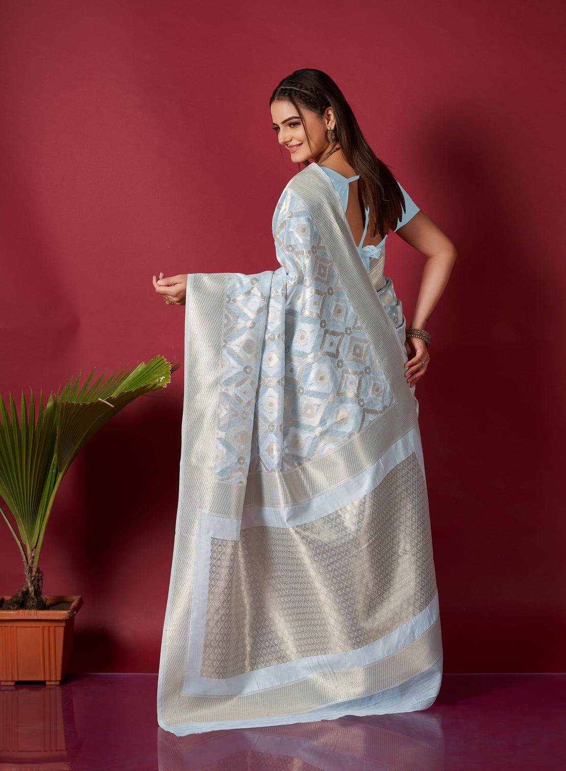 Sky Blue Saree in Linen