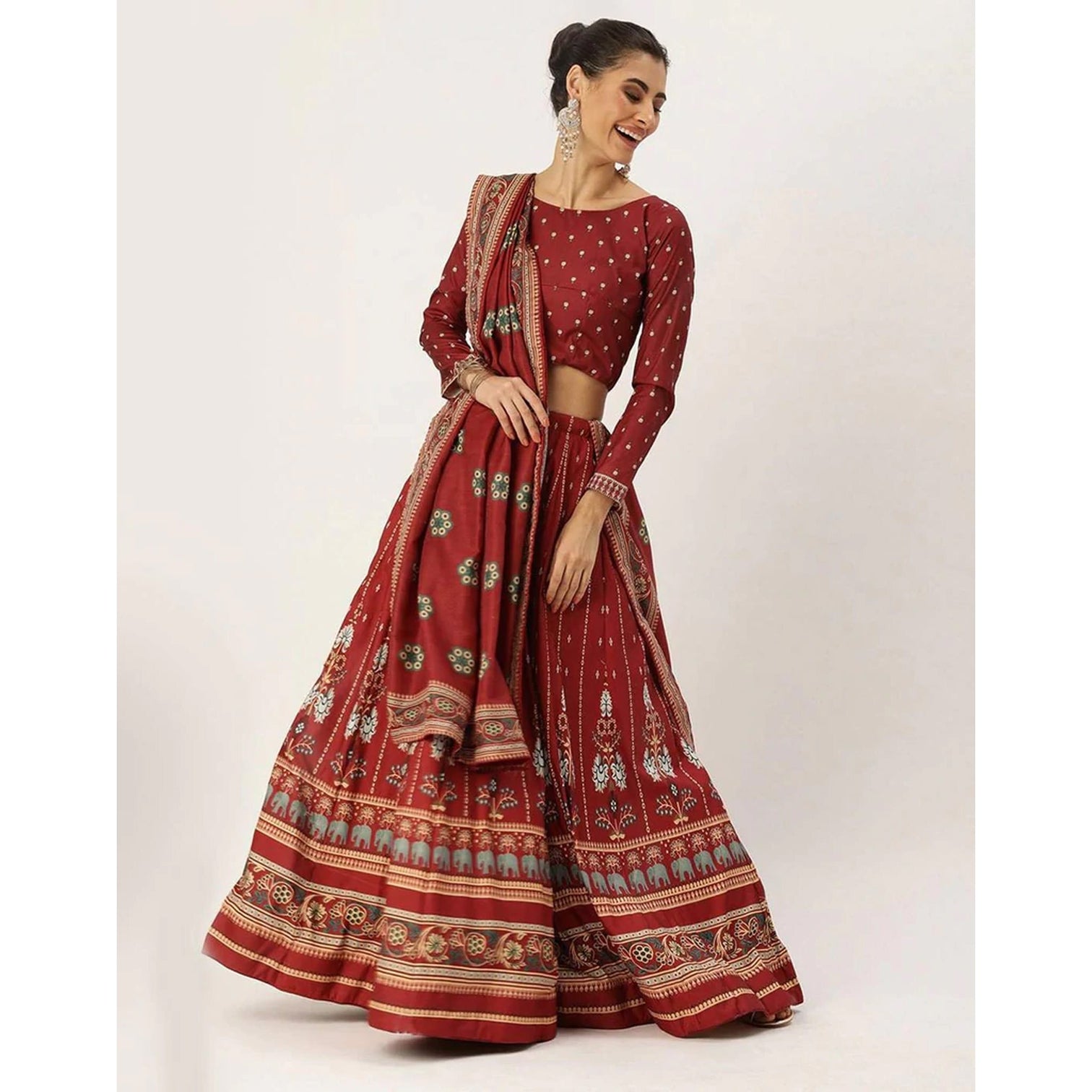Maroon Lehenga Choli with Maslin Silk Dupatta