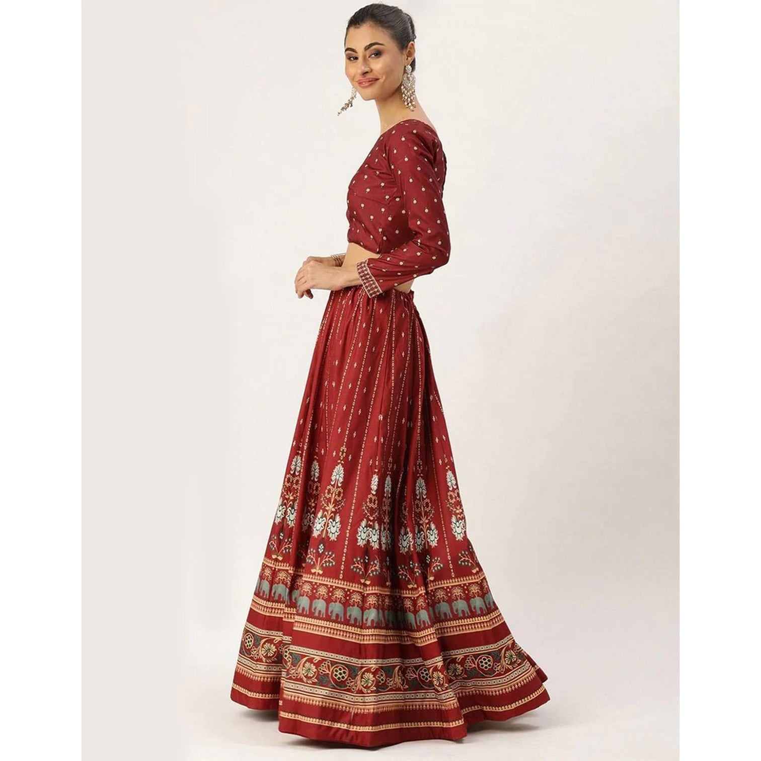 Maroon Lehenga Choli with Maslin Silk Dupatta