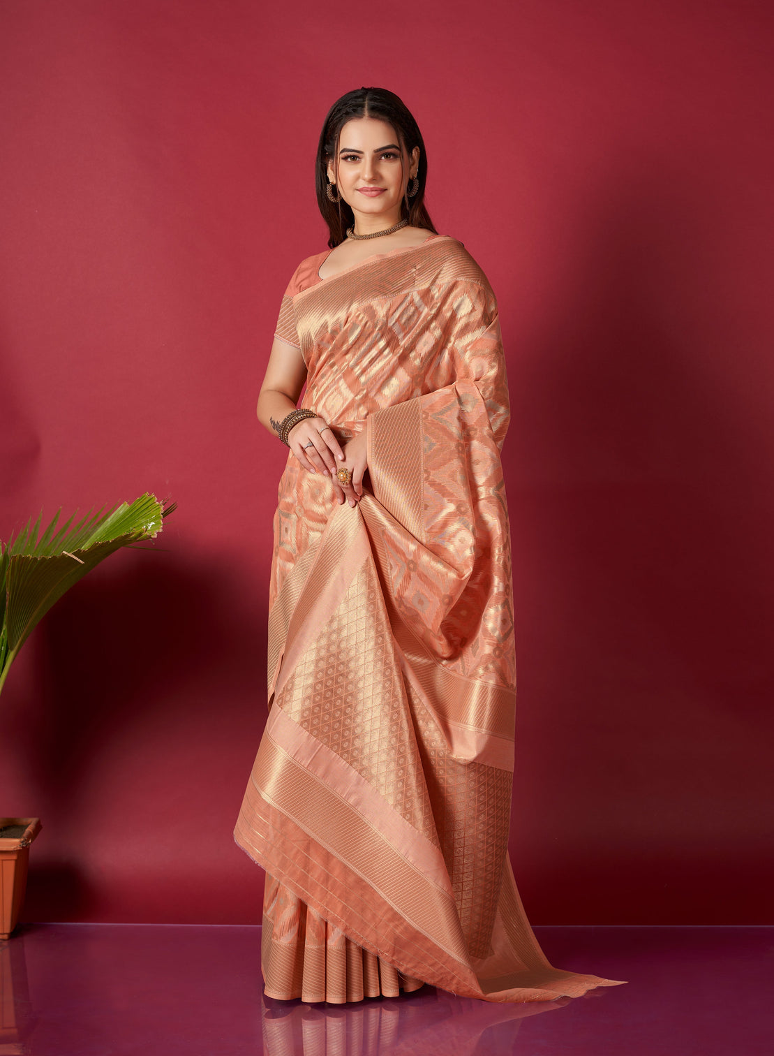 Peach Saree in Linen