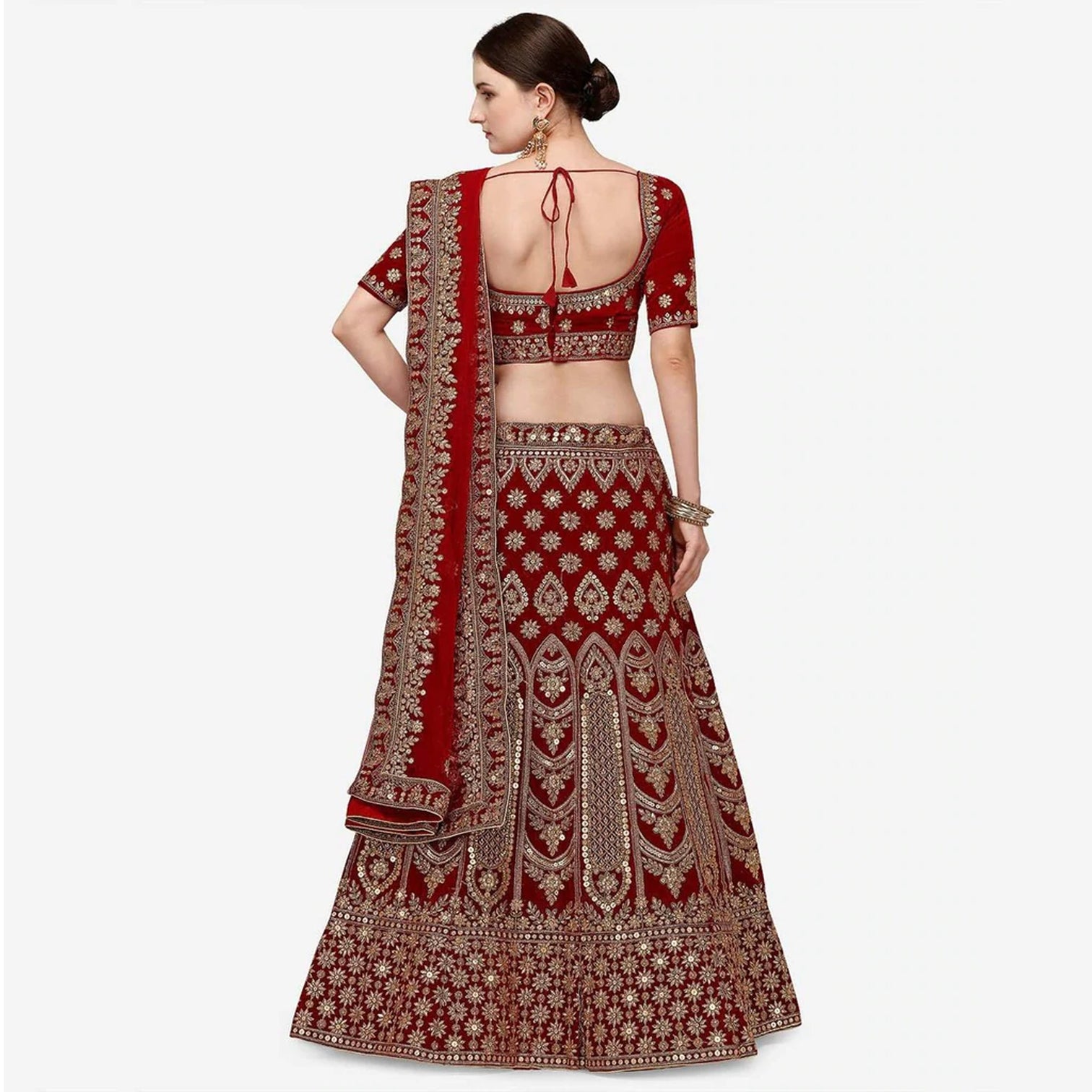 Maroon Velvet Heavy Bridal Lehenga Choli