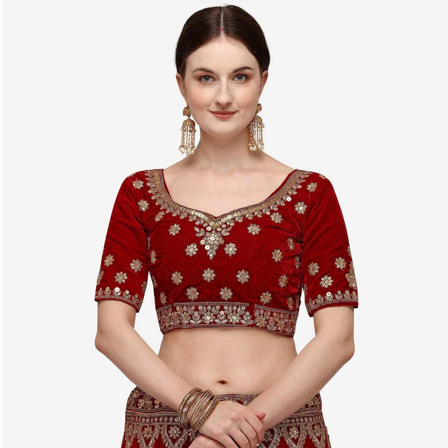 Maroon Velvet Heavy Bridal Lehenga Choli