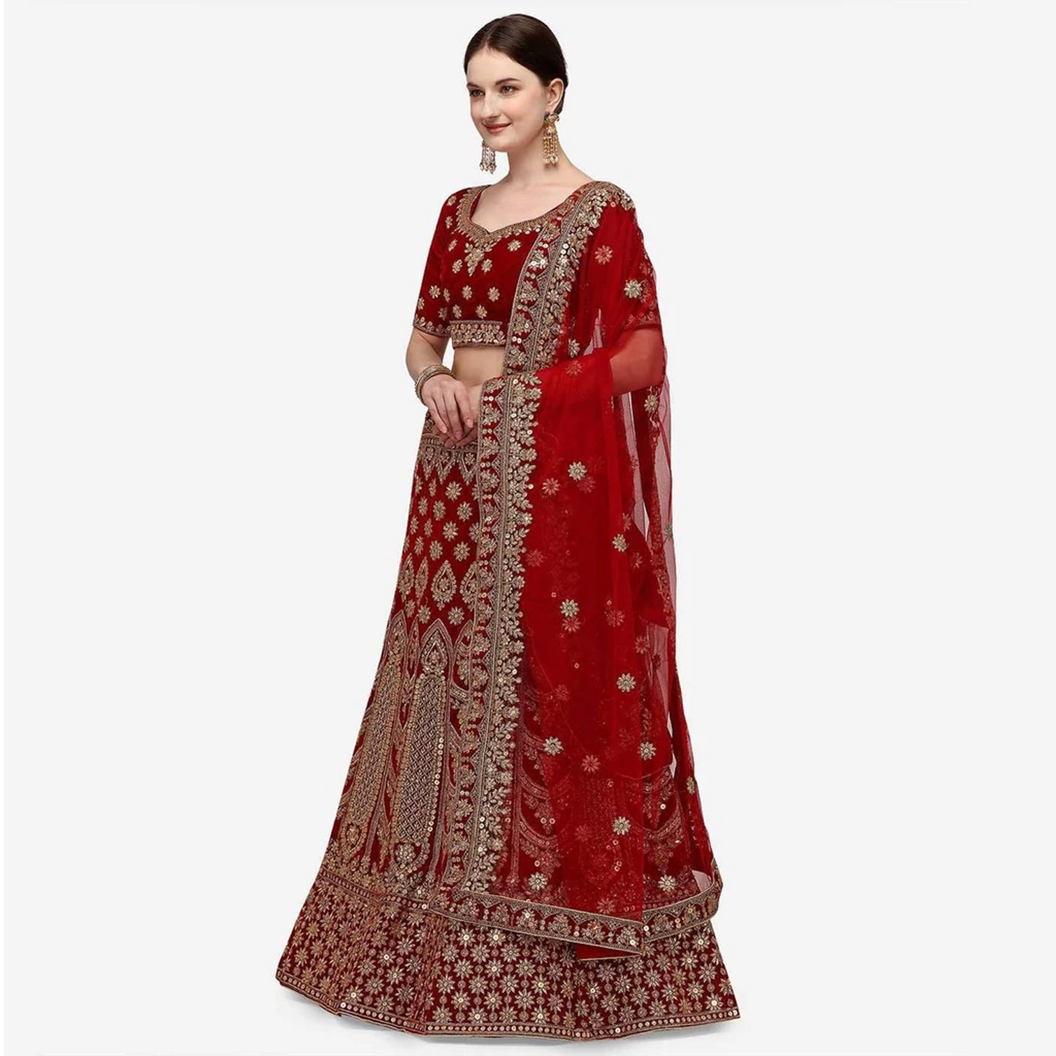 Maroon Velvet Heavy Bridal Lehenga Choli