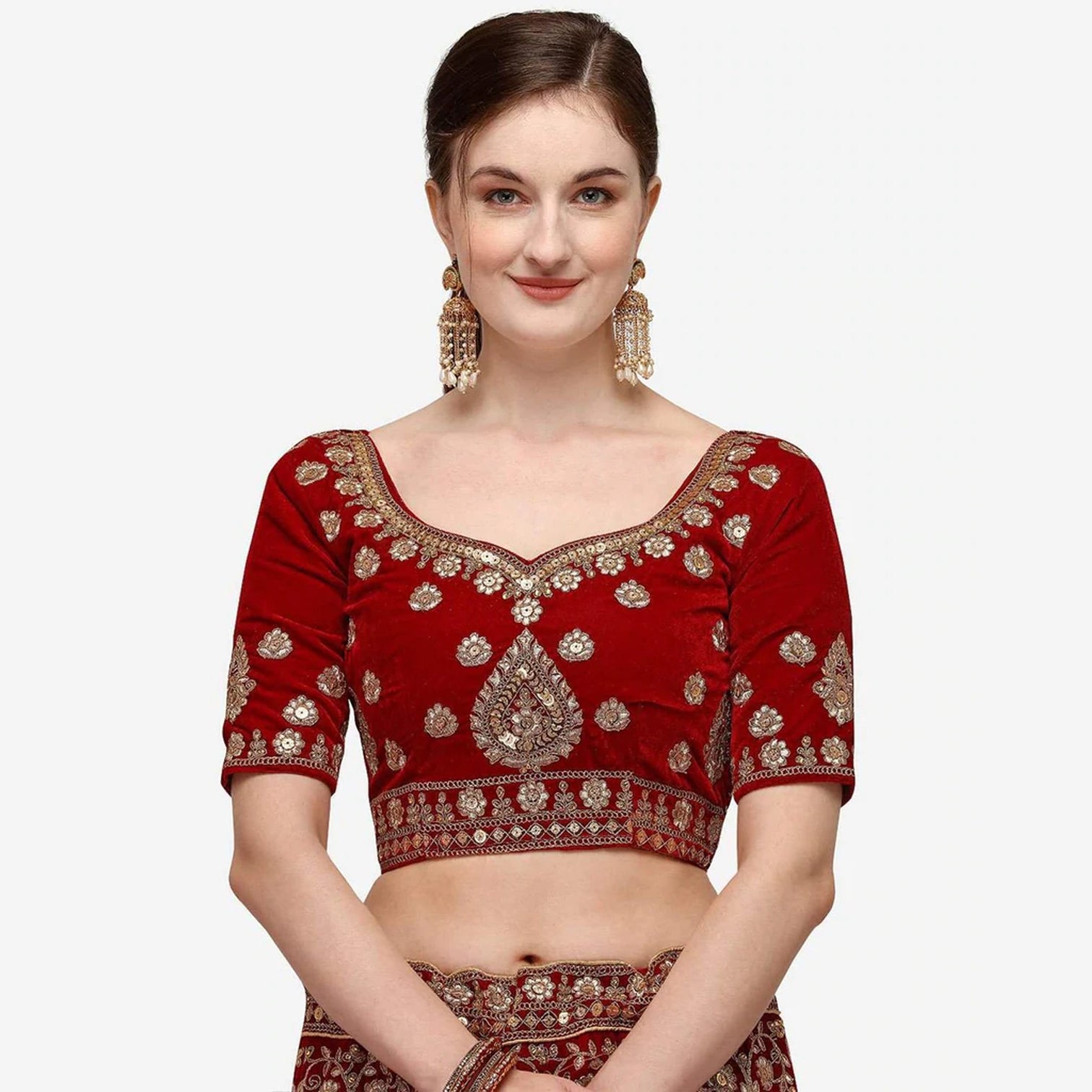 Maroon velvet heavy Bridal Lehenga Choli For Wedding