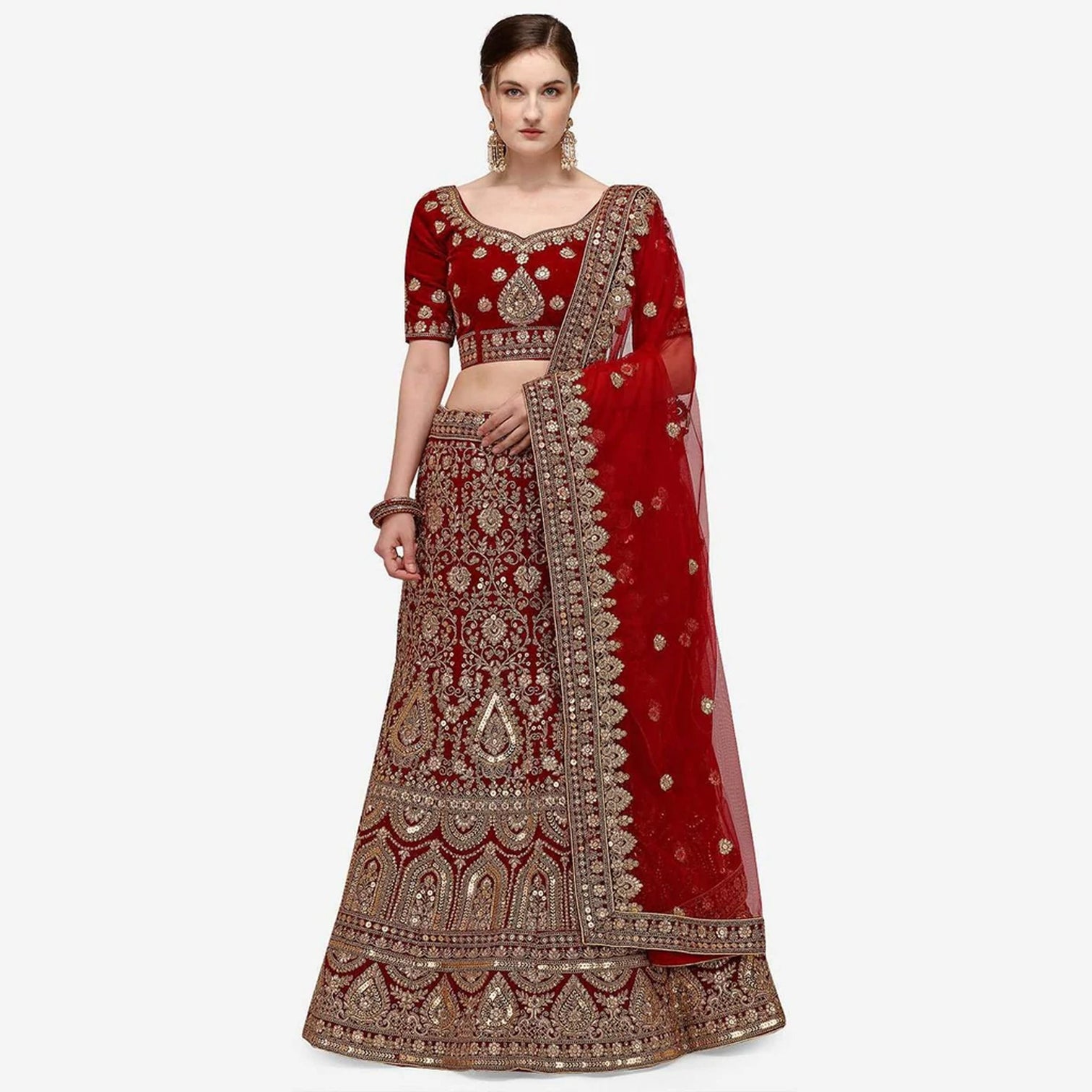 Maroon velvet heavy Bridal Lehenga Choli For Wedding