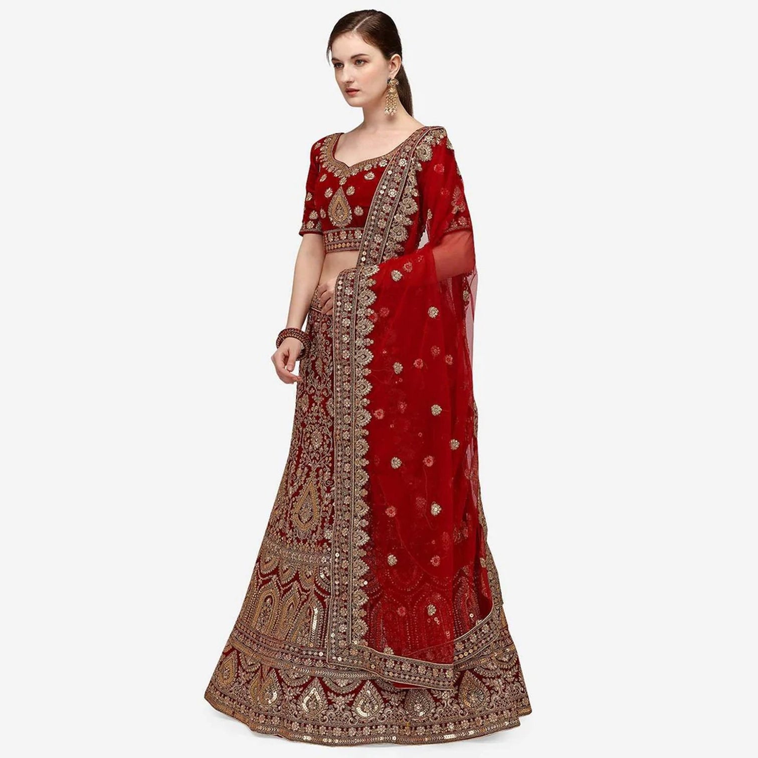 Maroon velvet heavy Bridal Lehenga Choli For Wedding