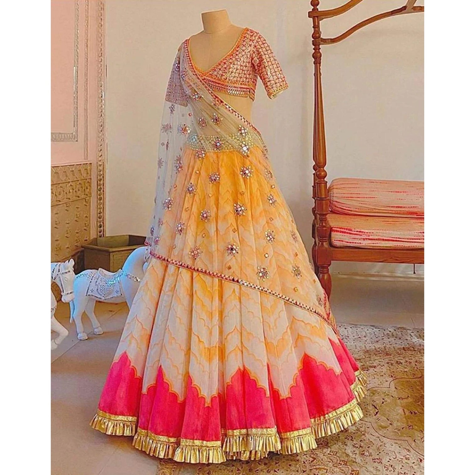 Multi Color Lehenga Choli in Georgette with Digital Print and Embroidery Work