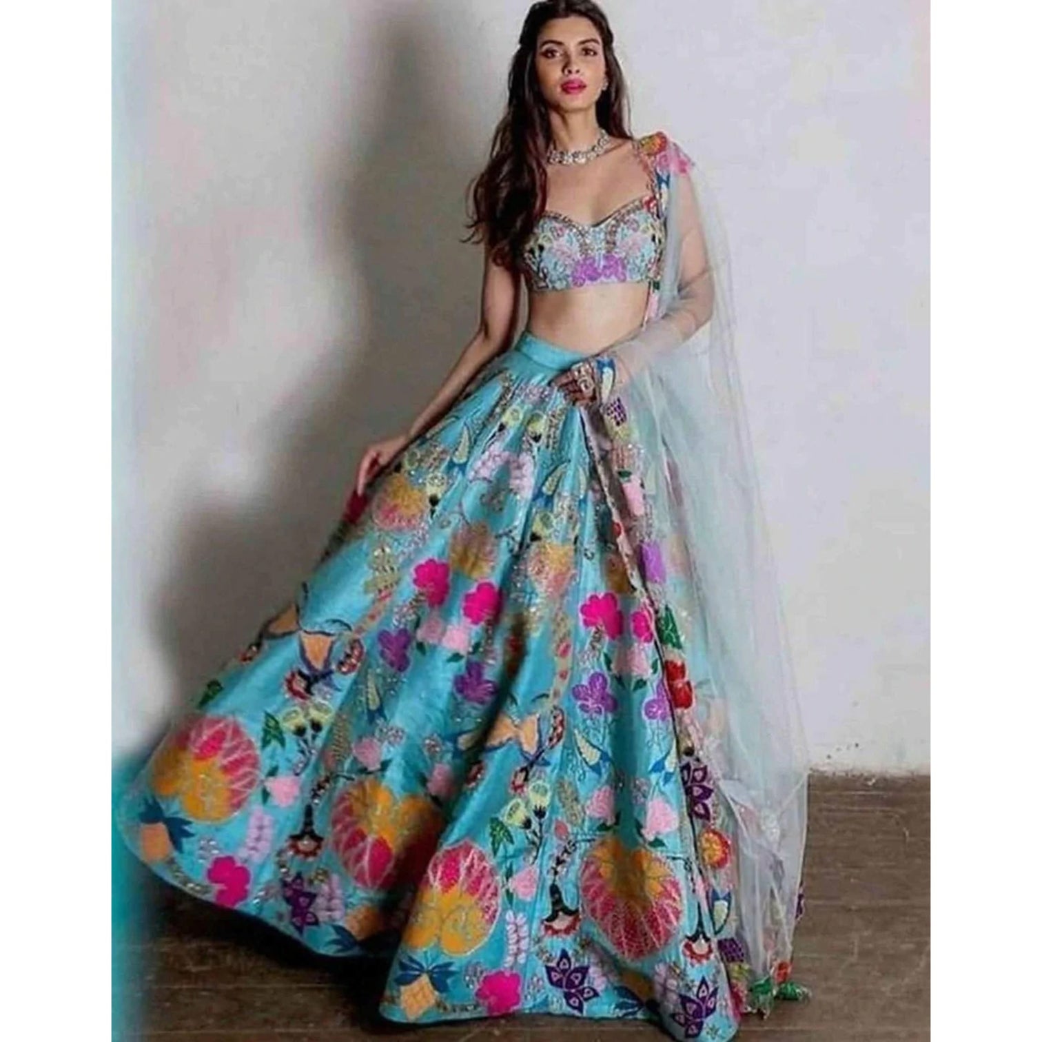Multicolored printed Lehenga Choli with Diamond Hand Work for Wedding