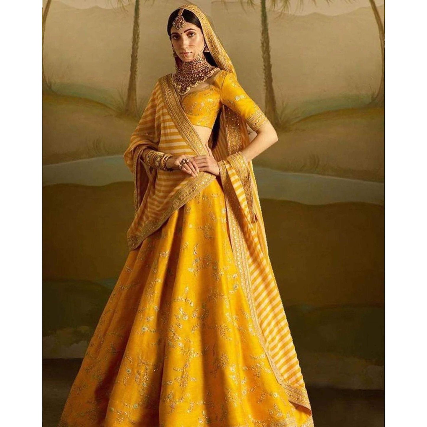 Mustard Yellow Bangalore Silk Lehenga Choli with Heavy Embroidery Work