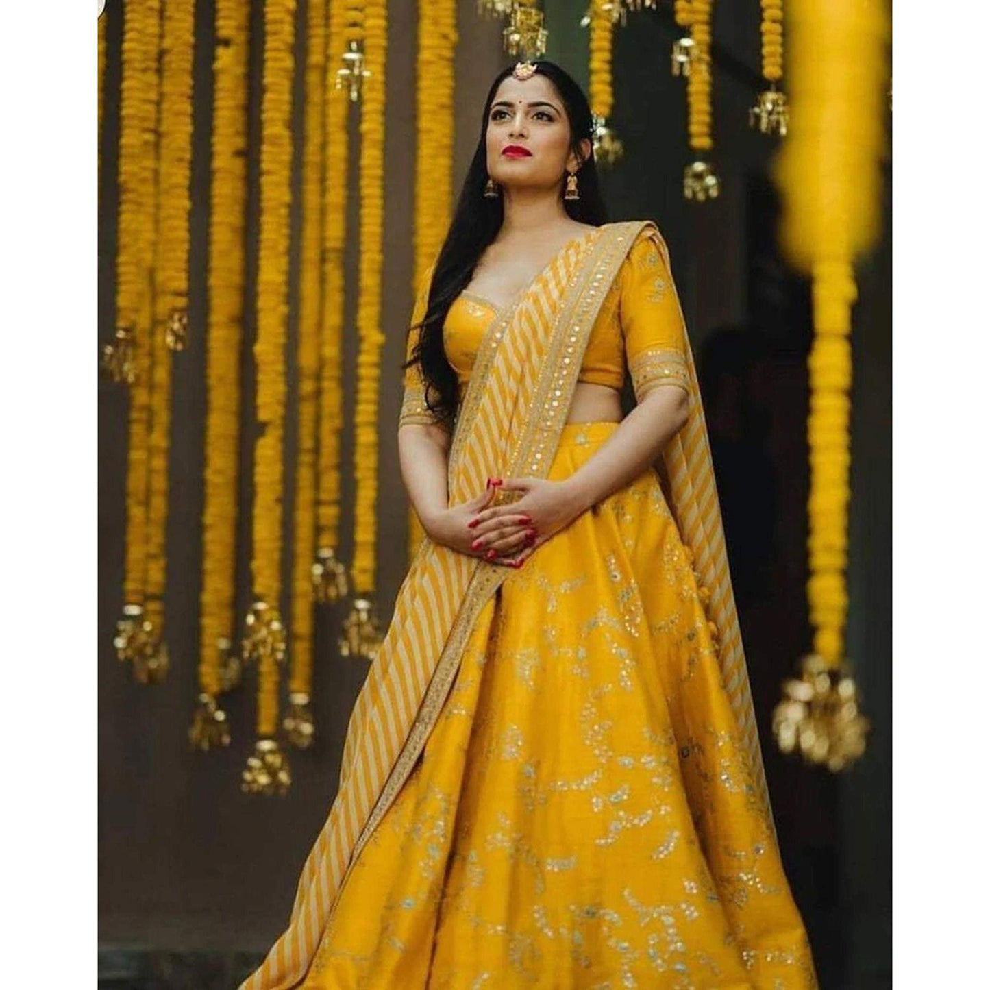 Mustard Yellow Bangalore Silk Lehenga Choli with Heavy Embroidery Work