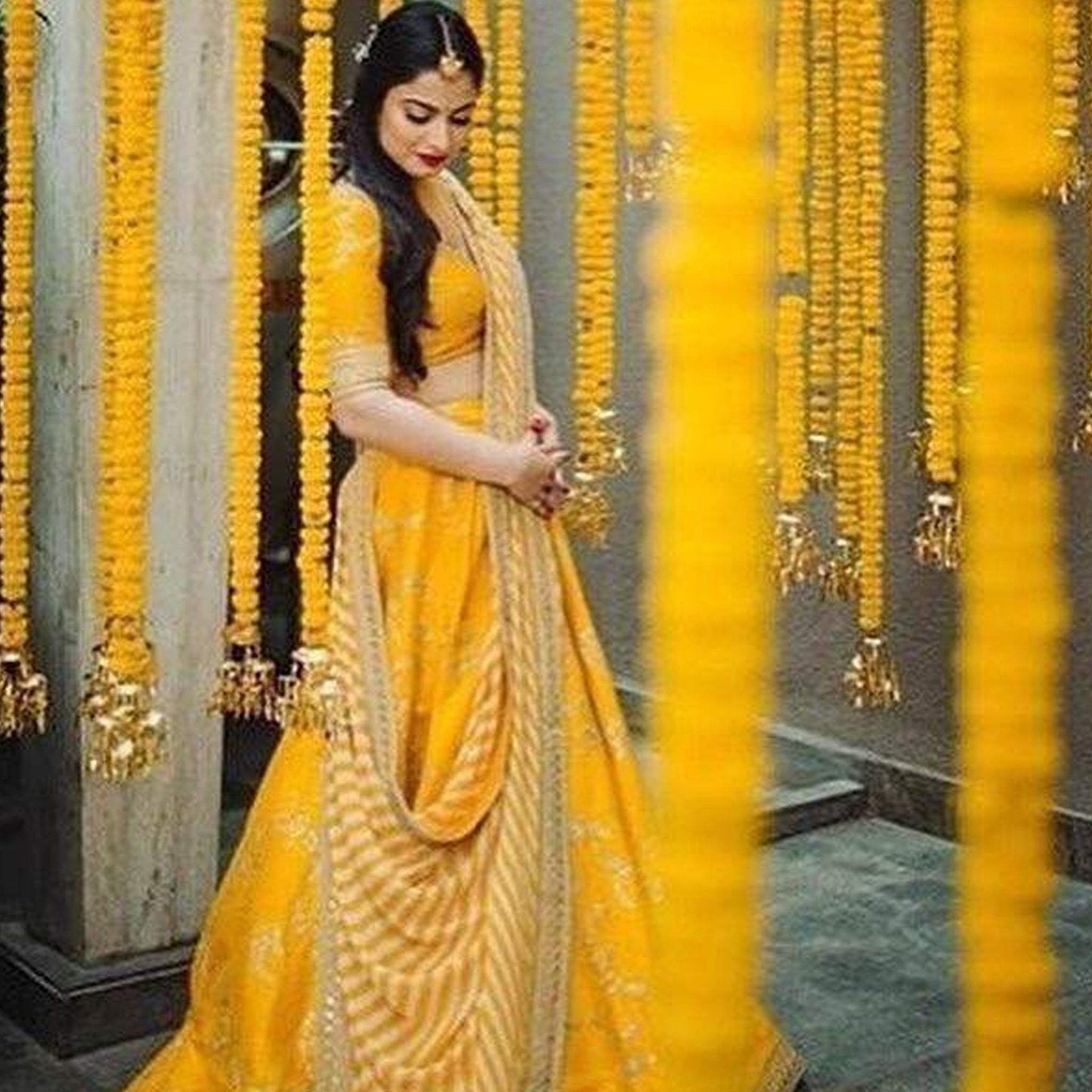 Mustard Yellow Bangalore Silk Lehenga Choli with Heavy Embroidery Work