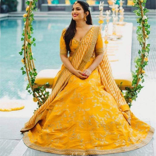 Mustard Yellow Bangalore Silk Lehenga Choli with Heavy Embroidery Work