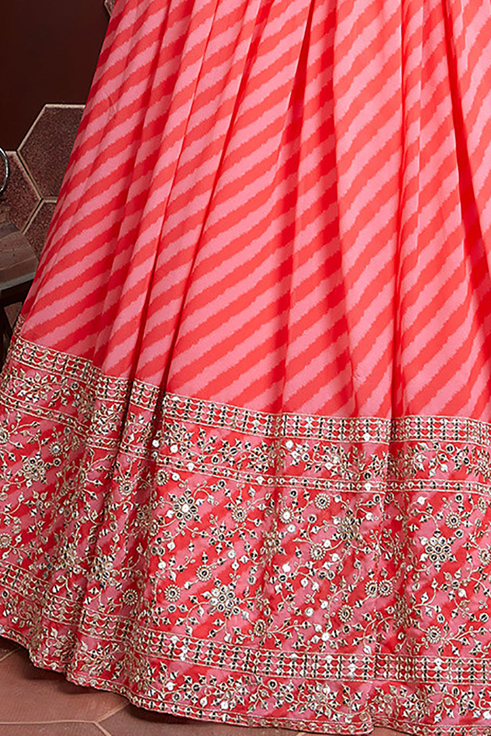 Fantastic Peach Sequins Embordered Organza Silk Engagement Wear Lehenga Choli