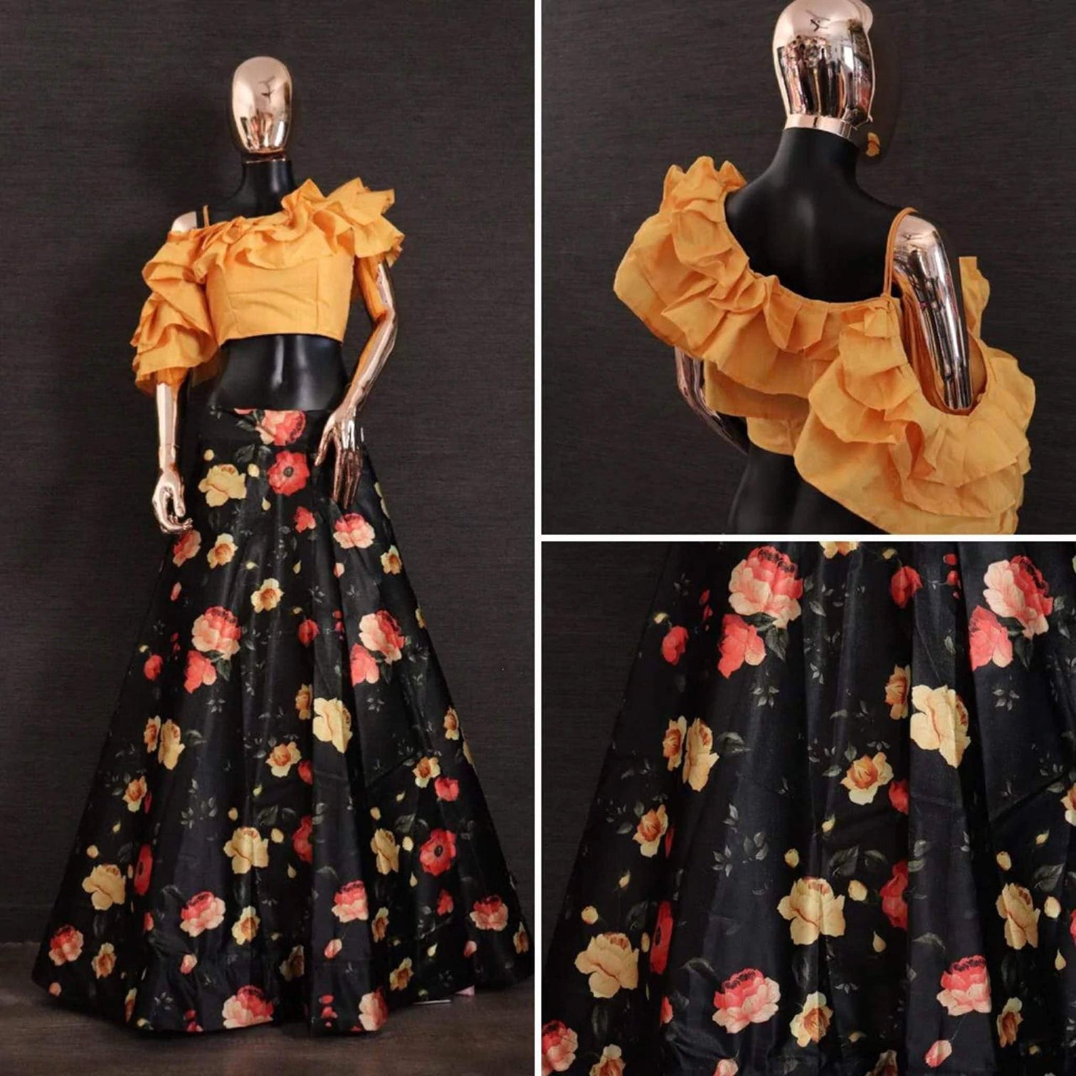 New Crop Top Lehenga with Printed Flower Design
