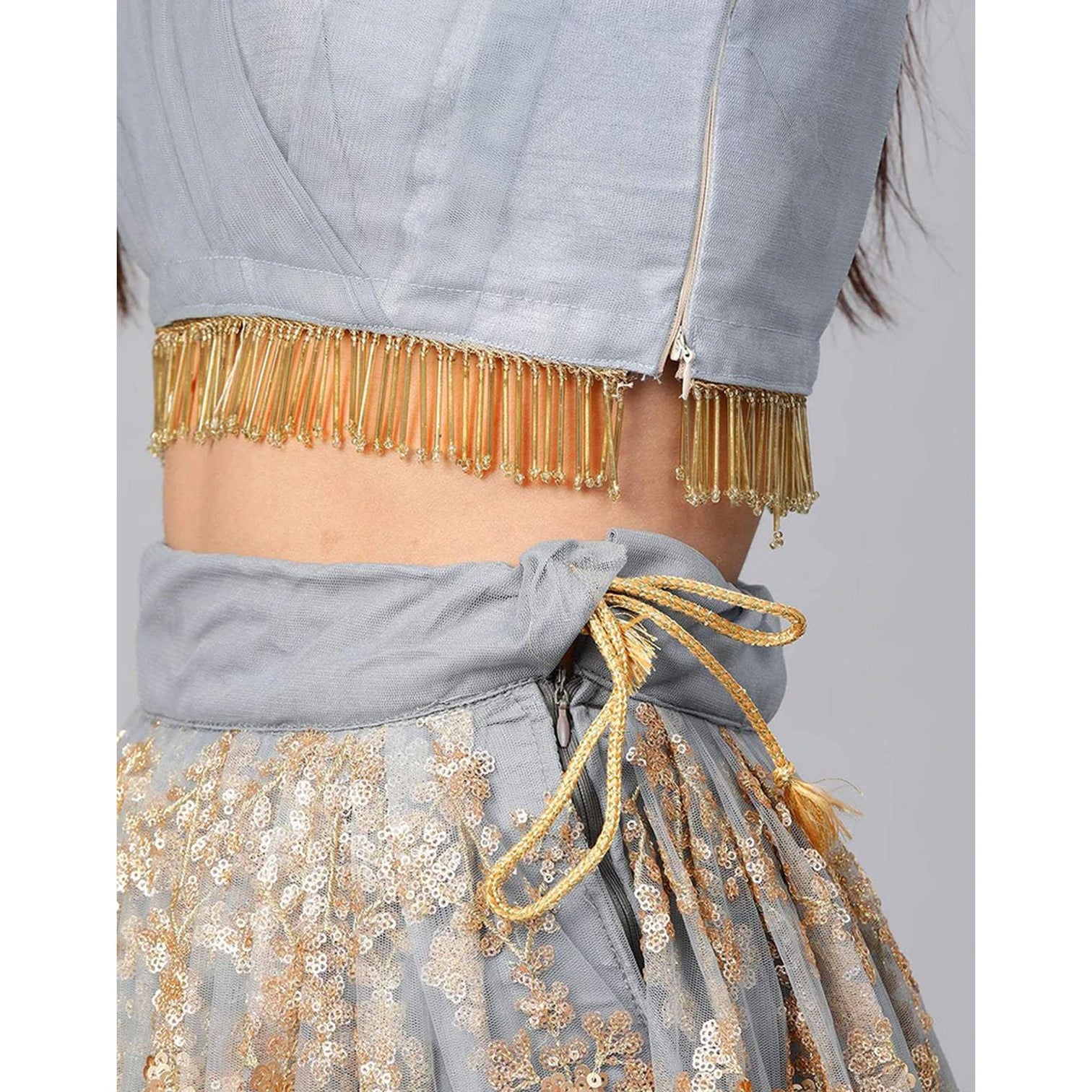 Grey color Soft Net Lehenga with Heavy Embroidery work