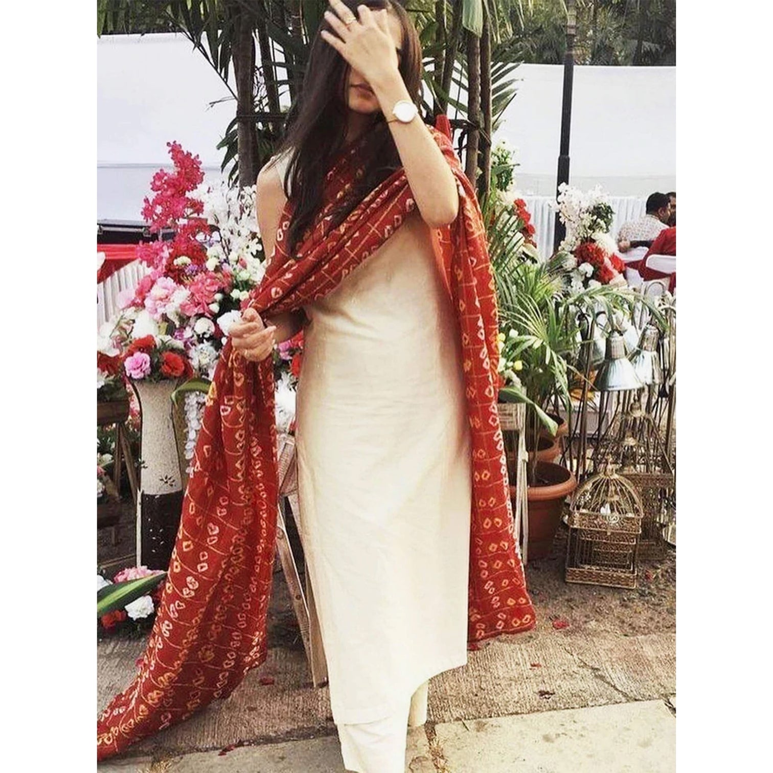 Off white Cotton Salwar Suit with Pure Bandhani Dupatta
