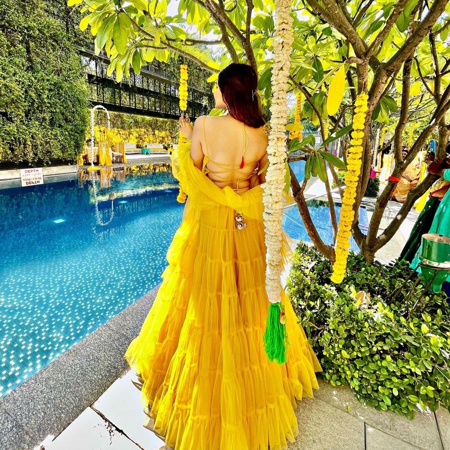 Yellow Ruffle Lehenga Choli in Soft Net with Full Flair and Dupatta