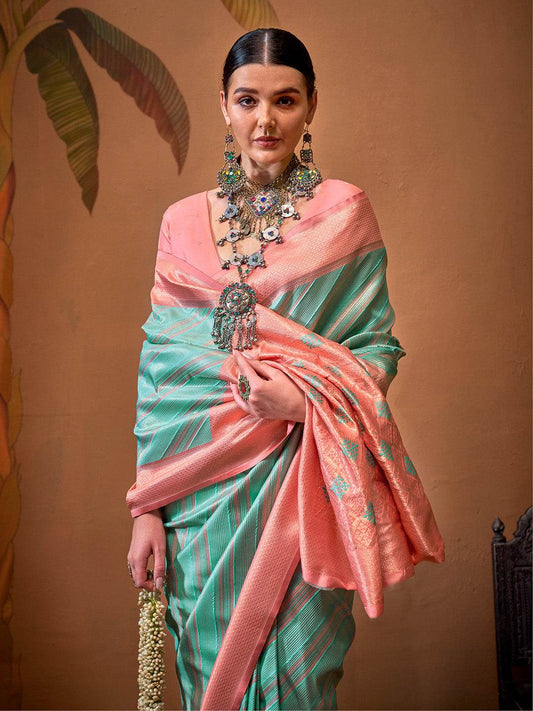 Sky Blue Party Wear Silk Saree With Blouse Piece