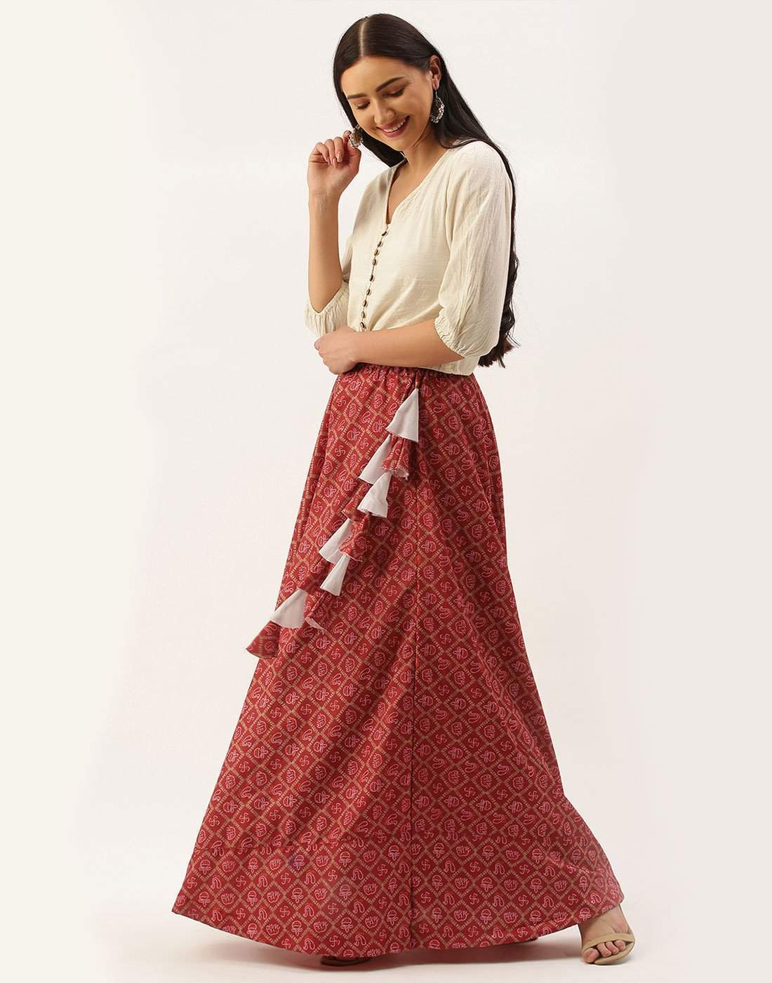 Heavy Cotton Red Skirt with Digital Print
