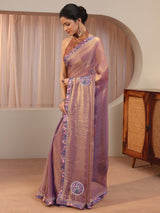 Libas Golden Peacock Motifs Tissue Saree
