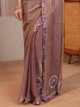 Libas Golden Peacock Motifs Tissue Saree