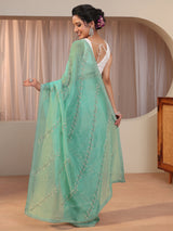 Libas Aqua Blue Embellished Tissue Saree