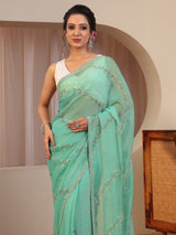 Libas Aqua Blue Embellished Tissue Saree