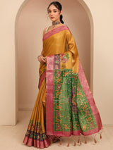Libas Mustard Patola Border Silk Blend Saree