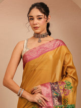 Libas Mustard Patola Border Silk Blend Saree