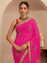 Libas Rani Pink Badhani Printed Georgette Saree