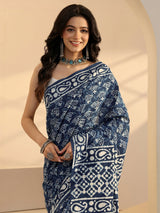 Libas Indigo Batik Print Cotton Saree
