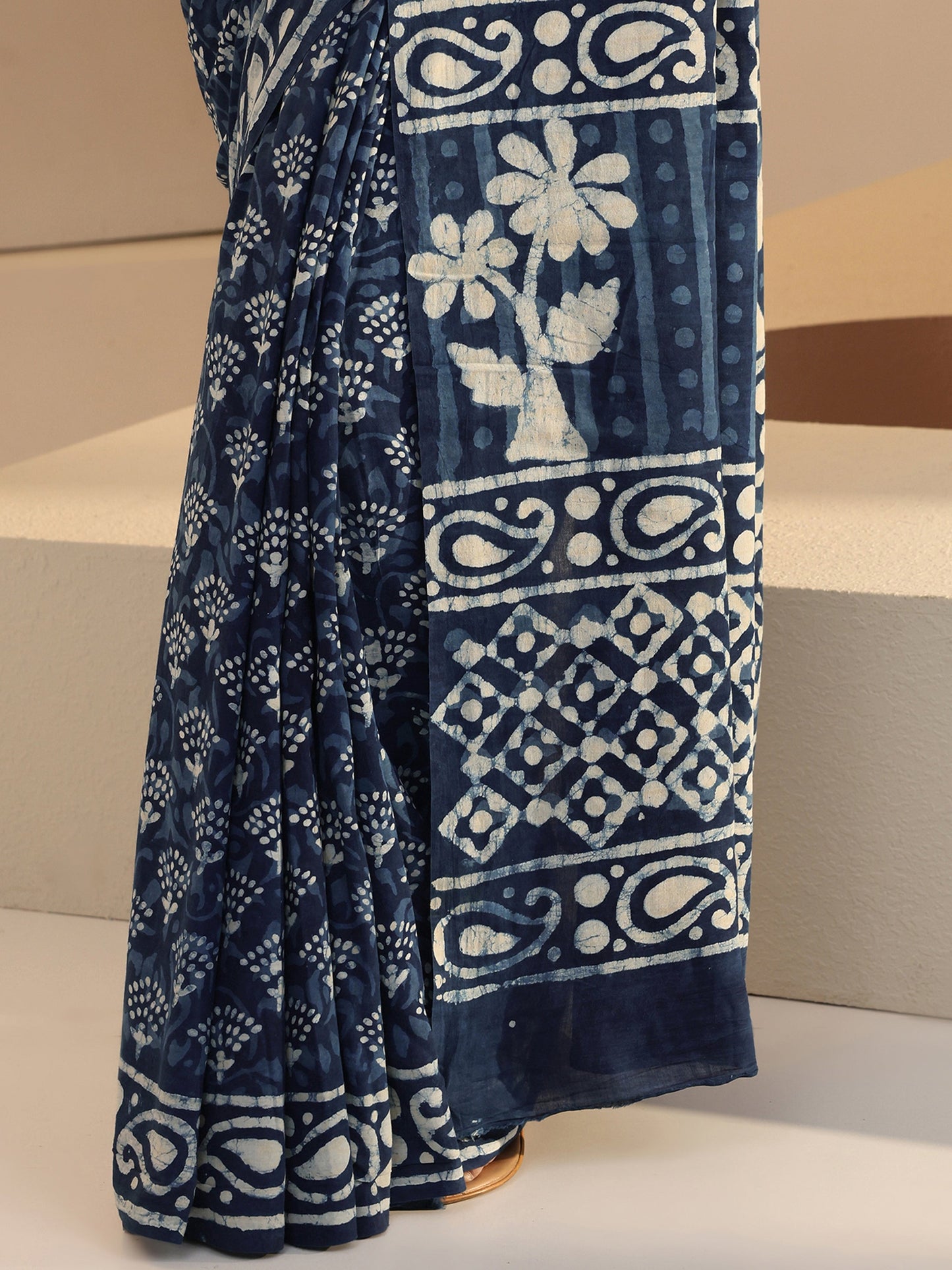 Libas Indigo Batik Print Cotton Saree
