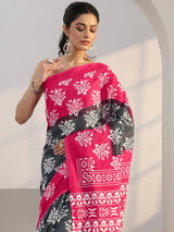 Libas Grey Floral Print Cotton Saree