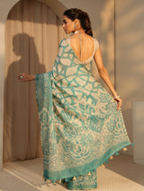 Libas Powder Blue Abstract Printed Cotton Blend Saree