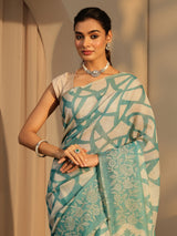 Libas Powder Blue Abstract Printed Cotton Blend Saree