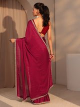 Libas Red Embellished Chiffon Saree