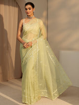 Libas Pista Green Floral Embroidered Tissue Saree